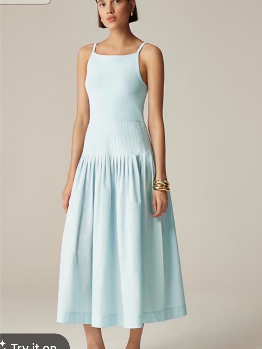J. Crew Pale Blue Sleeveless Midi Dress with Pleated Waist